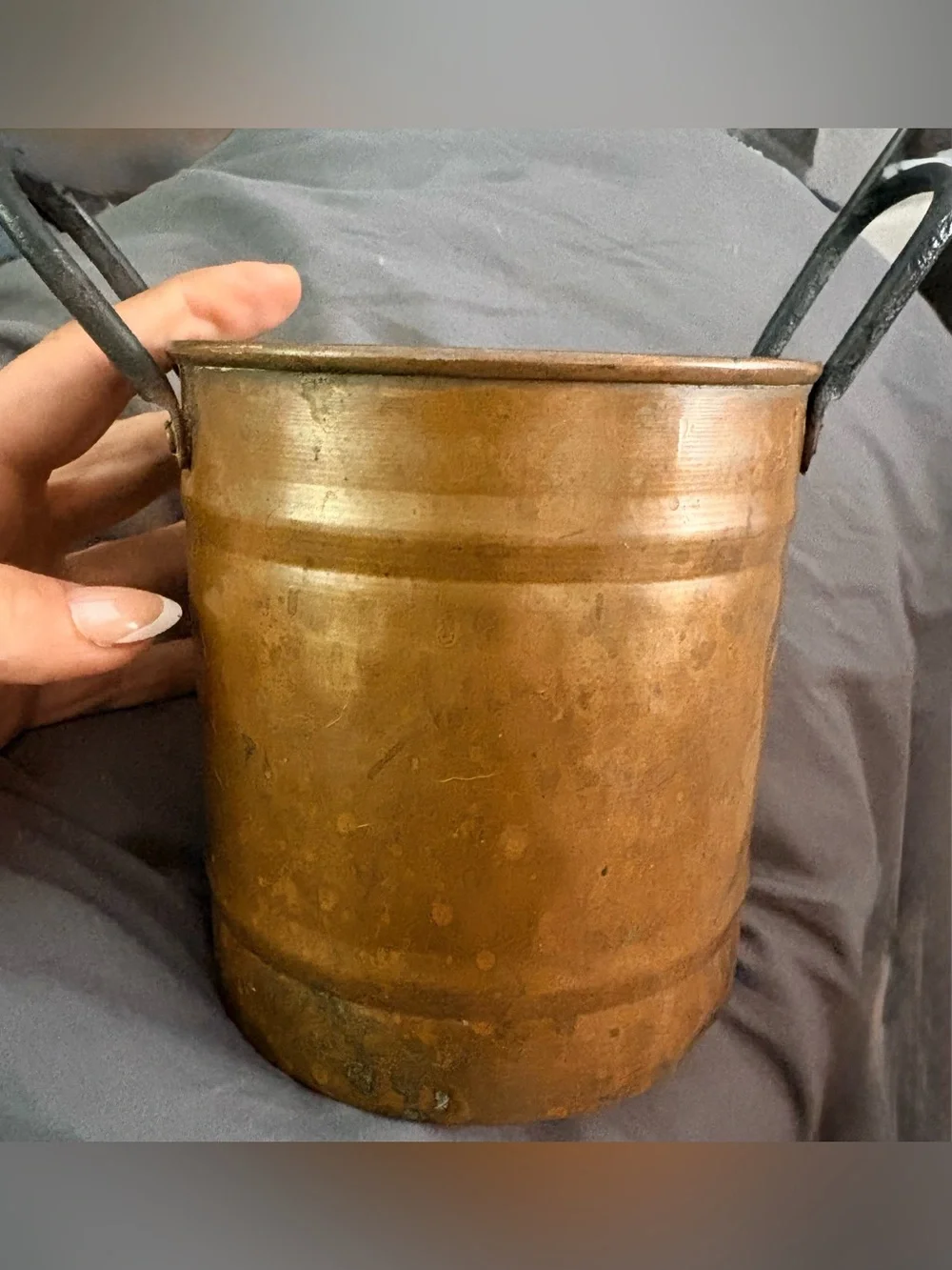 Vintage Copper Bucket with rod iron handles - Rustic 9.5